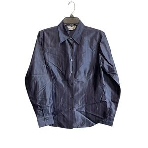 Tracy M. Top Sz Small Pinstripe 100% Silk Button Up Blouse Career Capsule